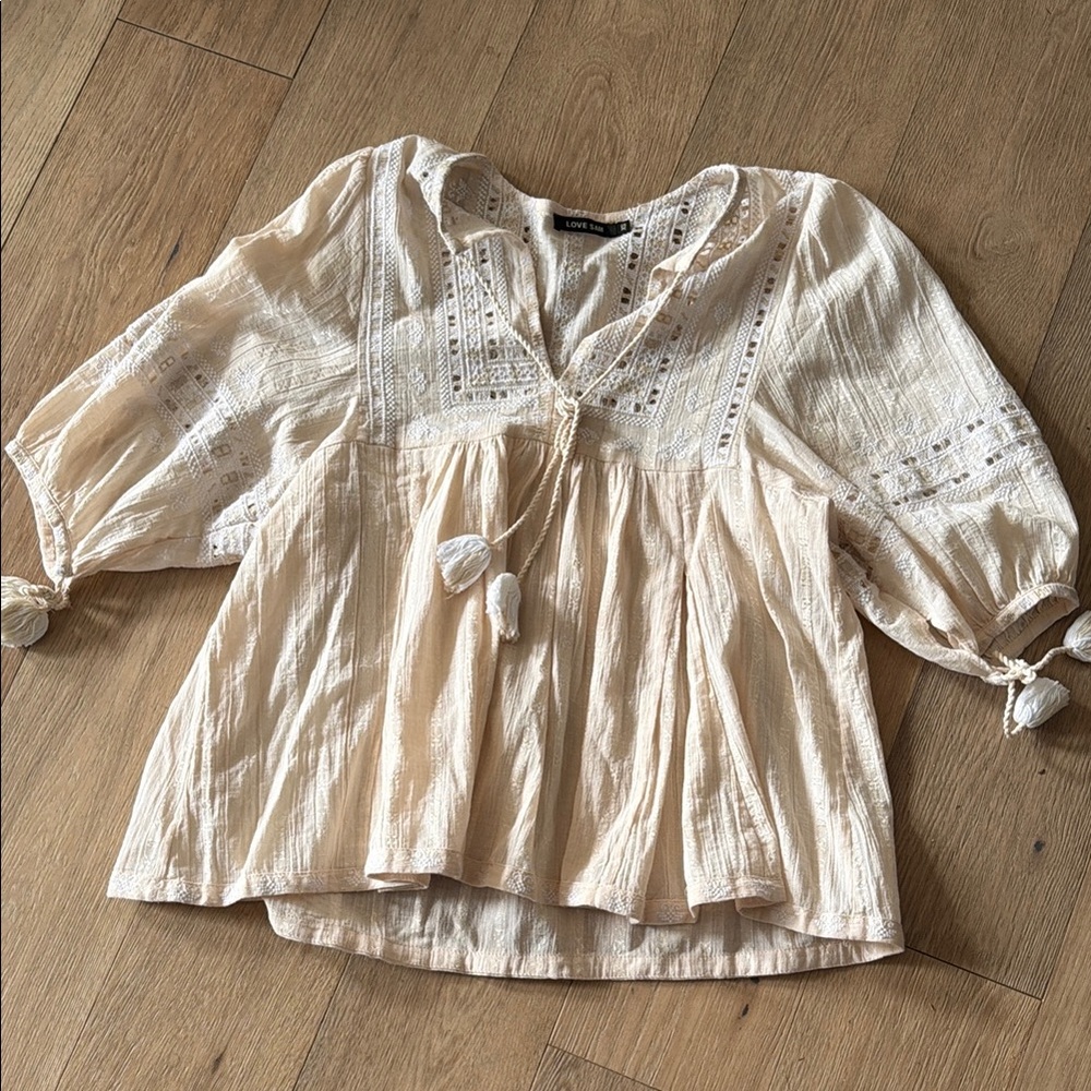 Love, Sam Boho Tassel Babydoll Top XS